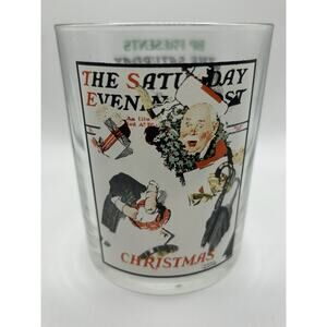 ~*Vintage*~ Norman Rockwell Glass Saturday Evening Post White Christmas 1937 EUC